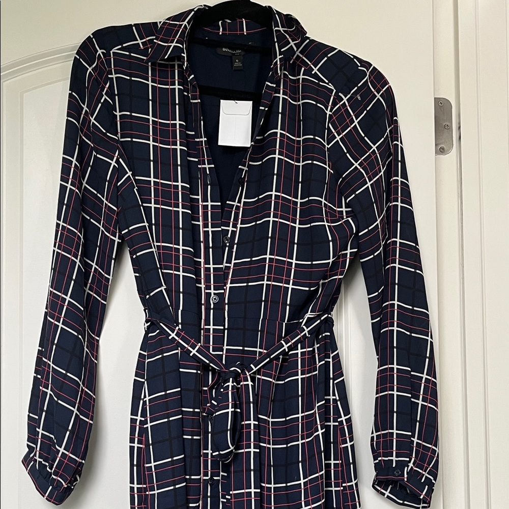 Banana Republic Navy and Red Plaid Dress